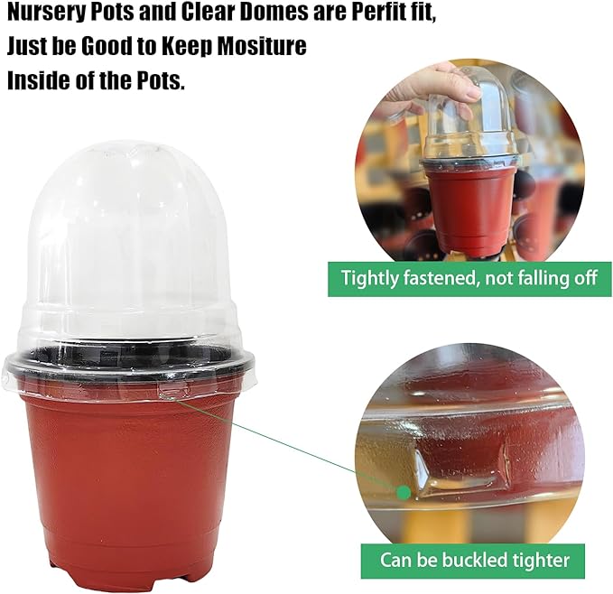 Plant Nursery Pots with Humidity Domes, 25 Sets 4 Inch Soft Nursery Pots Quality Ones (25 Red Pots + 25 Clear Lids), Seeds Starter Pots Small Planter Containers