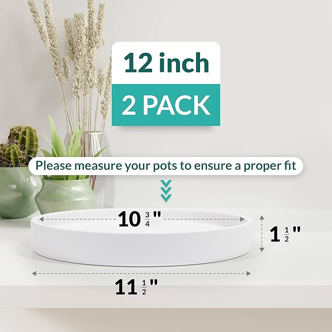 Willowy 12 inch Matte White Ceramic Plant Saucer (2 Pack) - Plant Drip Trays for 9-12 Inch Planters-Plant Saucers for Indoors-Plant Trays for Pots-Plant Pot Saucers-Plant Water Tray-Plant Dish Saucer