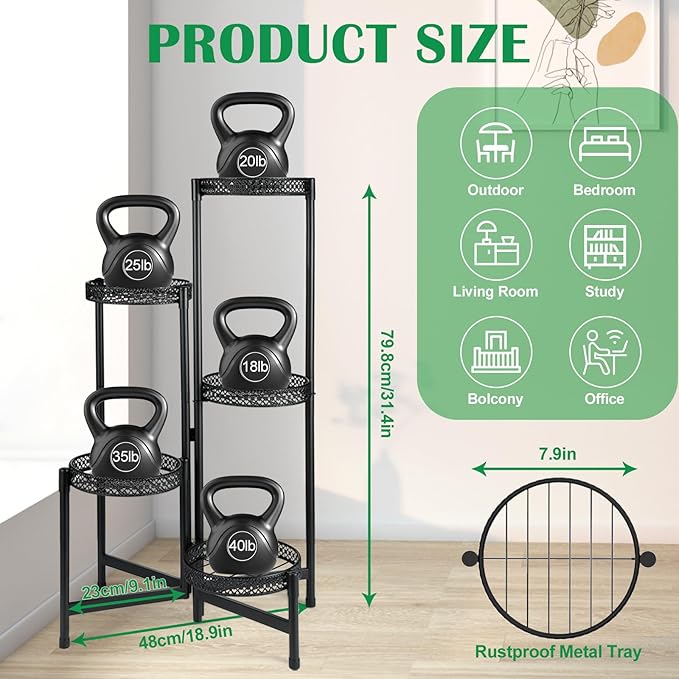 Black Metal Plant Stand for Indoor Outdoor 5 Tier Foldable Corner Tall Plant Shelf Display Stand for Multiple Plants Wrought Iron Flower Pot Holder for Living Room Balcony Garden Patio(5 tier01)