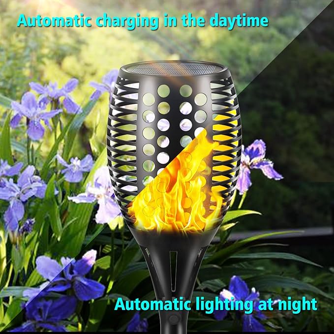 RGB Colorful Solar Torch Light 4 Pcs Solar Lights Outdoor 96 LED Upgraded Waterproof Landscape Garden Pathway Light with Vivid Dancing Flickering Flames for Yard Decoration