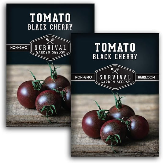 Black Cherry Tomato Seed for Planting - 2 Packets with Instructions to Plant & Grow Reddish-Purple Cherry Tomatoes in Your Home Vegetable Garden - Non-GMO Heirloom Variety - Survival Garden Seeds