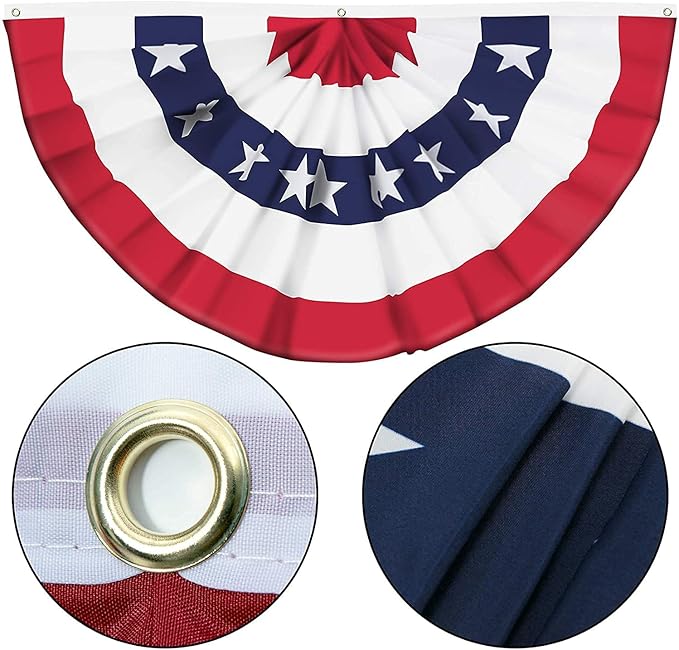 USA Pleated Fan Flag American US Bunting Flag Patriotic Half Fan Banner Flag with Canvas Header and Brass Grommets for 4th of July Memorial Day Indoor Outdoor Decoration (16, 1.5x3 Feet)
