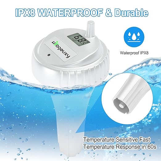 Urageuxy Pool Thermometer, Digital Wireless Water Thermometer Floating Easy Read, IPX8 Waterproof for Hot Tub/Ice Bath/Pond/Swimming Pools/Cold Plunge/SPA/Aquarium