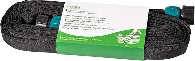 LINEX Garden Flat Soaker Hose 50 ft for Garden Beds, 1/2'' x 25 ft 2 Pack Drip Irrigation Hoses Save Water 80% Heavy Duty for Vegetable