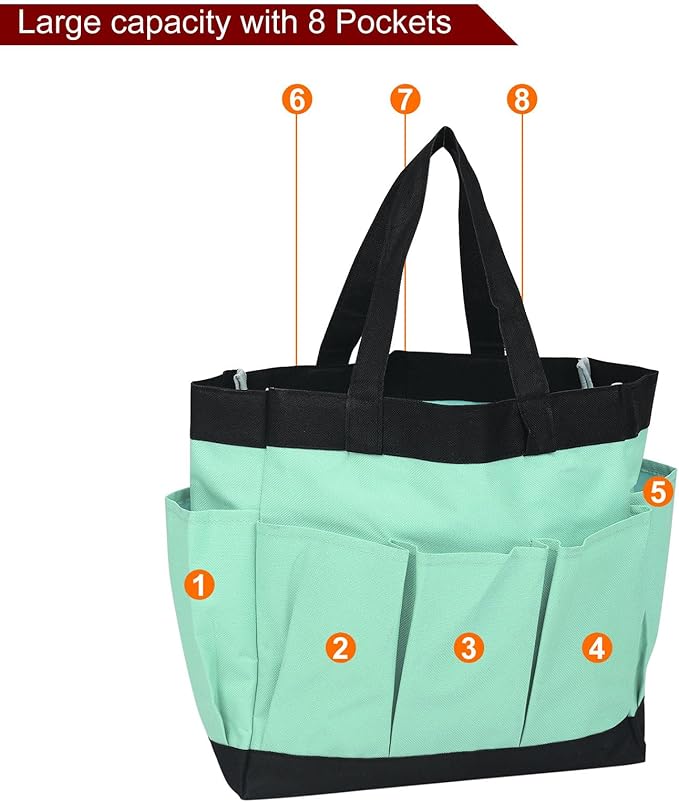 HARFINGTON Garden Tool Bag 11.2" x 5" x 11" Large Oxford Waterproof with Pockets Garden Tote Bag Gardening Plant Tool Organizer Storage Carrier Store for Outdoor Women Men, Light Green