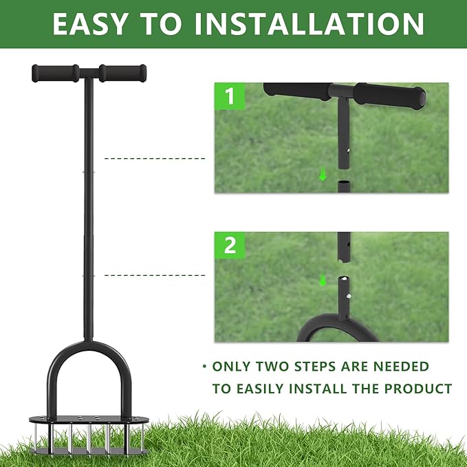 Lawn Aerator Spike Metal Automatic Dethatching Soil Aerating Lawn with 15 Iron Spikes, Pre-Assembled Grass Aerator Tools for Yard, Lawn Aeration, Garden Tool, Revives Lawn Health, Black