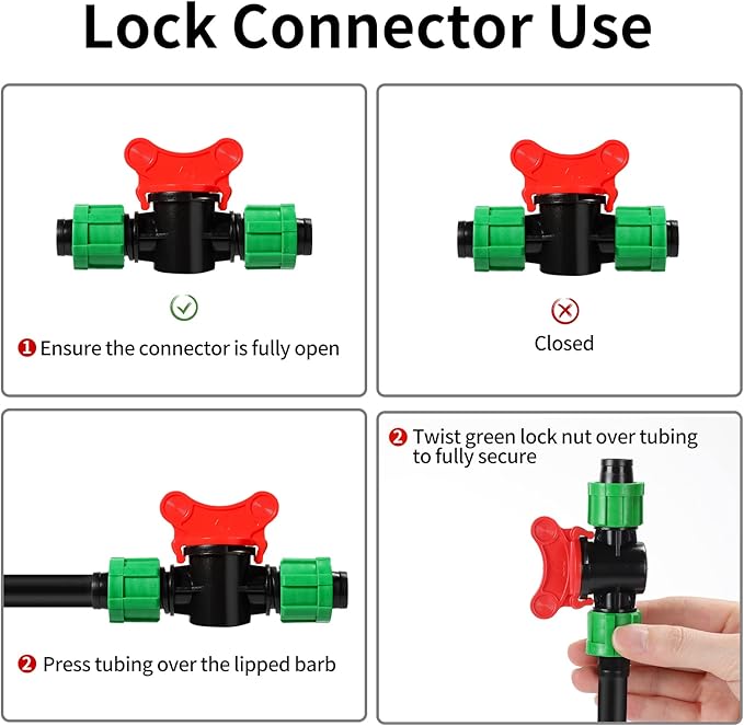 Drip Irrigation Shut off Valve 1/2 Inch Universal Drip Irrigation Tubing Coupling Valve Connector Locking Fitting Compatible with 16 to 17 mm Drip Tape Tubing Sprinkler System (24 Pieces)
