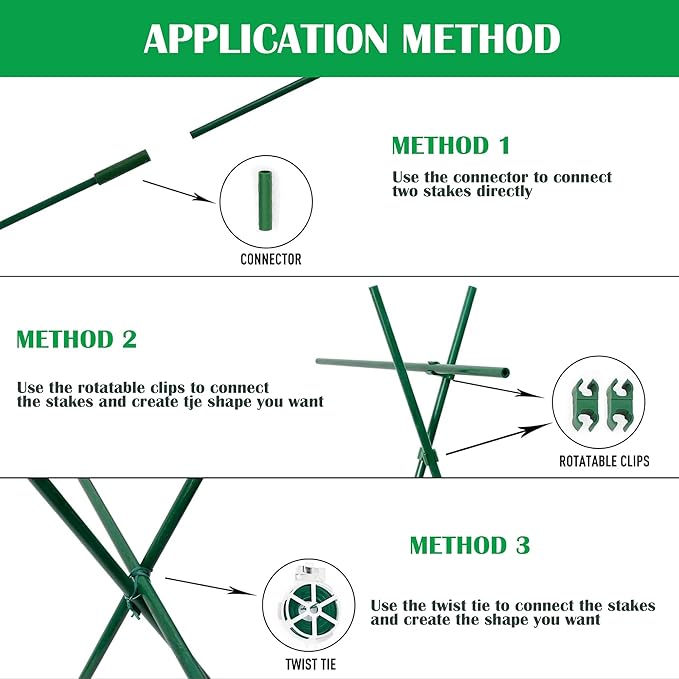 Xiny Tool 126pcs Garden Stakes Set, Includes 50Pack 17" Garden Poles, Tomato Climbing Plant Trellis Plant Climbing Frame for Vegetables Cucumber Fences Beans Outdoor Gardening