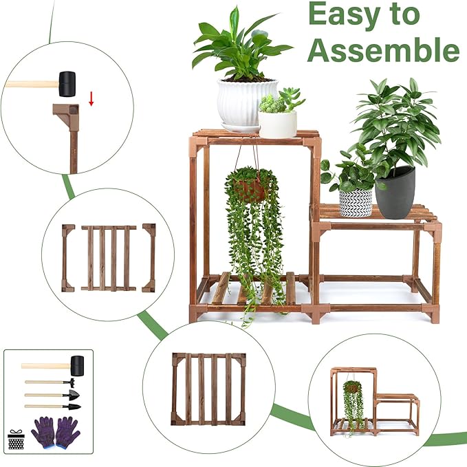 XXXFLOWER Plant Stand Indoor Outdoor 3 Tiers Wood Plant Shelf for Multiple Plants ，Large Plant Rack for Window Garden Balcony Patio Porch Living Room