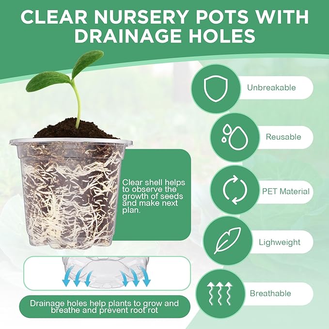 Vesici 10 Pack Seed Starter Tray Kit Seedling Starter Trays with 4 Inch Nursery Pots and Humidity Dome (60 Cells) Mini Greenhouse Plant Germination with Labels for Garden(Clear)