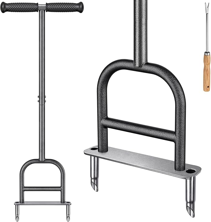 Dolibest Lawn Coring Aerator, Manual Lawn Aerator, 2 Stainless Steel Corer Plug Aerator with Soft Rubber Grip, Pre-Assembled Manual Grass Aerating Tool & Cleaning Hand Tool for Improving Lawn Health