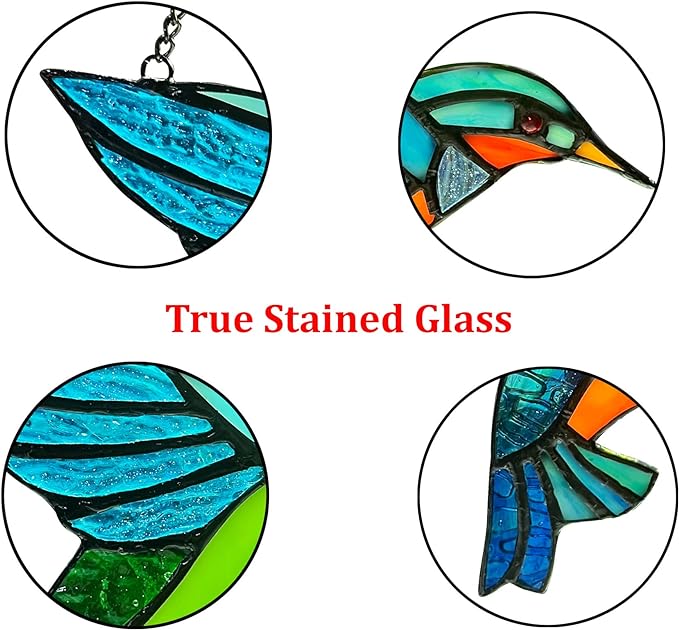 2 Pack Hummingbird Stained Glass Birds Window Hangings, Stained Glass Decorations,Bird Suncatcher for Window Decor Hummingbird Gifts for Mom,Bird Lovers