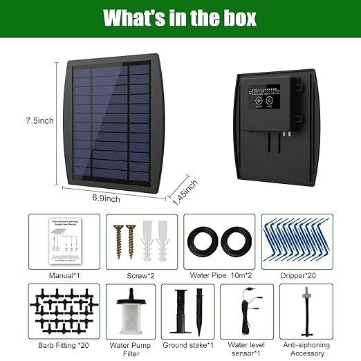 Solar Automatic Drip Irrigation Kit System, JIYANG Solar Powered Auto Easy DIY Watering Device Supported Pots Plants, 12 Timing Modes with Anti-Siphoning Device (Supported 20-30 Pots, 12Timing Modes)