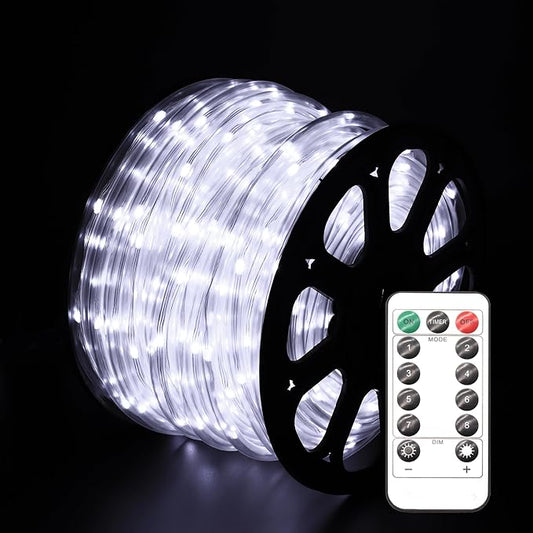 LED Rope Lights for Outside 150Ft Waterproof Rope Lighting 643 LEDs 110V 8 Modes Remote Control Timer Christmas Rope Lights for Indoor Outdoor Party Holiday Garden Decoration (White)