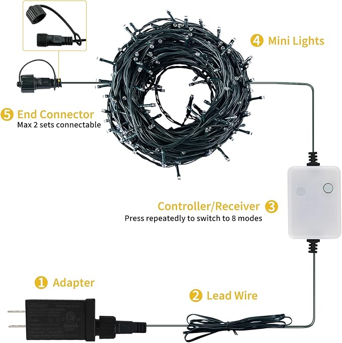 Christmas Tree Lights Outdoor, 168Ft 600 LED Twinkle Fairy Lights String with 8 Modes for Christmas LED Garland Wreath Wedding Indoor Holiday Decorations with Dark Green Wire, Warm White