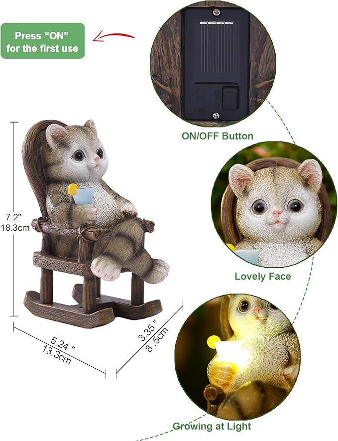 Solar Cat Statue Garden Decor: Outdoor Indoor Figurine for Clearance Outside Lawn Porch Desktop Accessories - Gifts for Mom Women