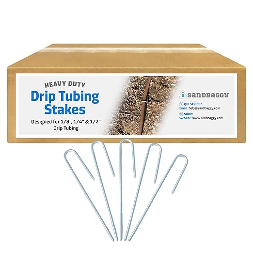 Sandbaggy 200-Pack DRIP TUBING Stakes Landscape Staples | 5 inch Length - 11 Gauge Heavy Duty | Drip Anchors | Landscape Pins | Garden Lawn Nails | Designed to Hold Drip Tubing Up to 1/2" Diameter