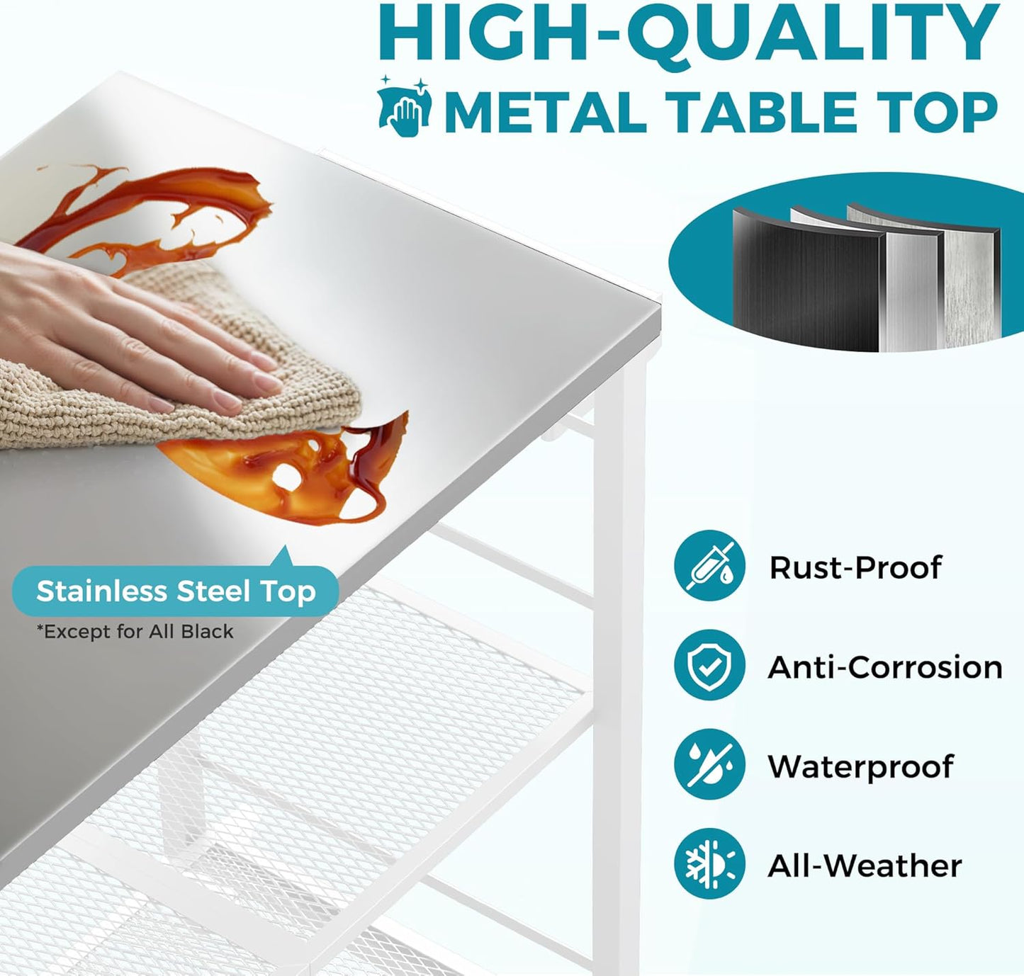 Ciokea Folding Outdoor Grill Cart with Wheels, 3-Shelf Grill Table with 27x18 in Stainless Steel Top, Rolling Pizza Oven Stand, Metal Portable Cart for BBQ Patio Camping (White)