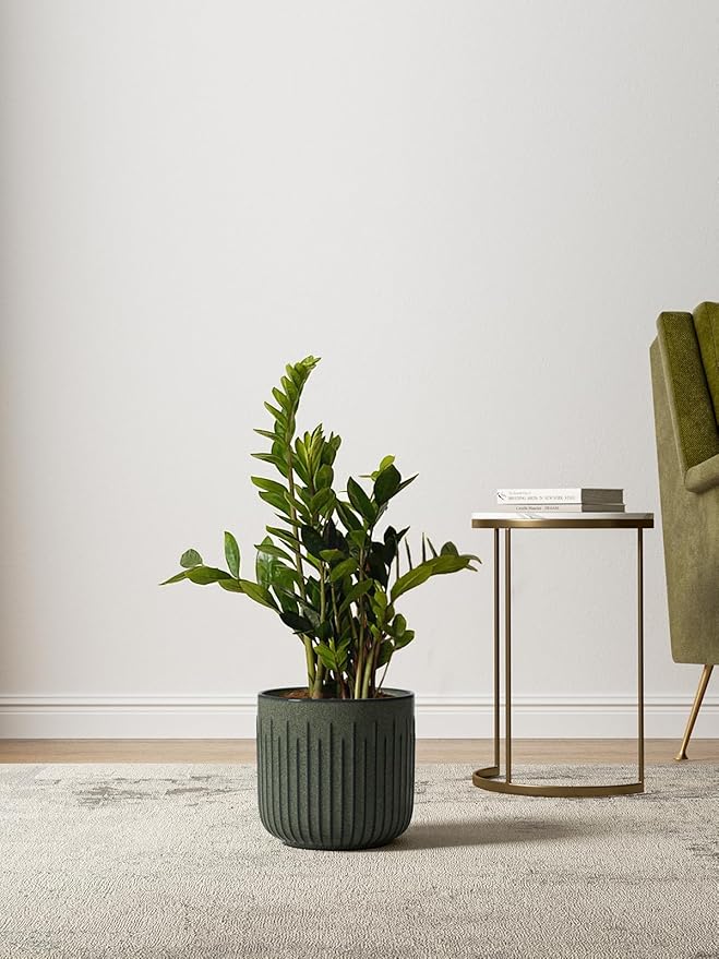 LE TAUCI Ceramic Planters for Indoor Plants, 8.3+6.9+5.7 inch Plant Pots with Drainage Holes, Cylinder Flower Pot for Indoor House Plant, Set of 3, Glaze Dark Olive