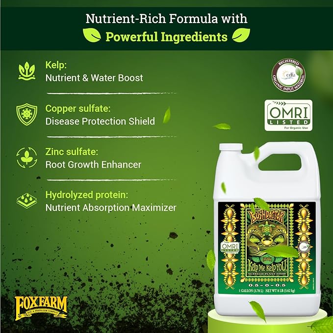 FoxFarm Bushdoctor Kelp Me Kelp You Fertilizer, Liquid Seaweed Extract for Plants, Vegetables, & Flowers - Promotes Root Growth & Soil Health - Perfect for Hydroponics & Soil, NPK 0.5-0-0.5 (Gallon)