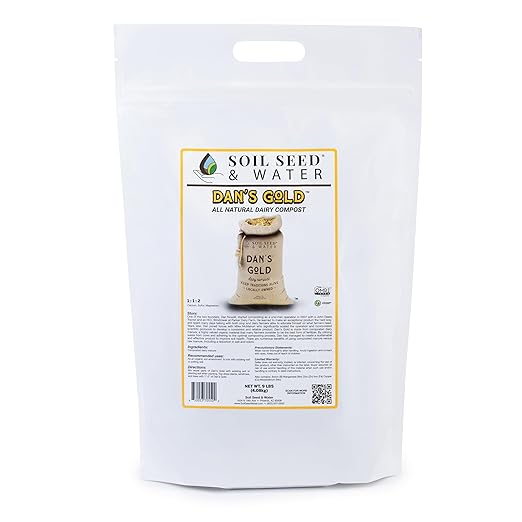 Soil Seed & Water Dan's Gold Organic Dairy Manure Humus Compost Fertilizer - Odor Free for Indoor and Outdoor Use - OMRI Listed