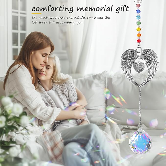 Memorial Gifts for Loss of Loved One Unique Sympathy Gifts Rainbow Sun Catcher Indoor Window Hanging Crystal Prism Grief Bereavement Gifts Ideas for Who Loss of Mom Dad (Silvery)