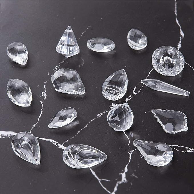 H&D 15pcs Clear Crystal Chandelier Lamp Lighting Drops Pendants Balls Prisms Hanging Glass Prisms Parts Suncatcher Home/House Decor
