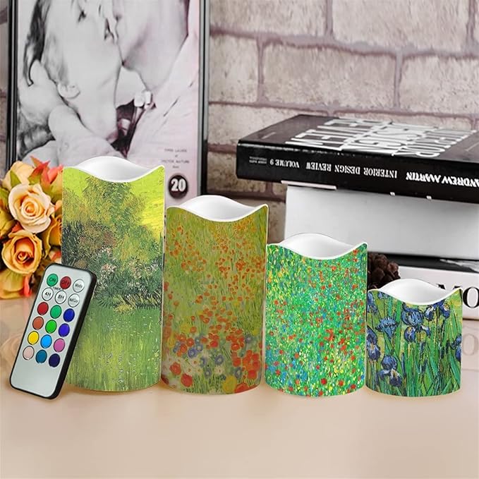 Ystardream Plastic Moving Flickering LED Candles with Remote Color Changing & Timer, 4 Packs Won't Melt Candles for Room Decor Accessories for Christmas Halloween