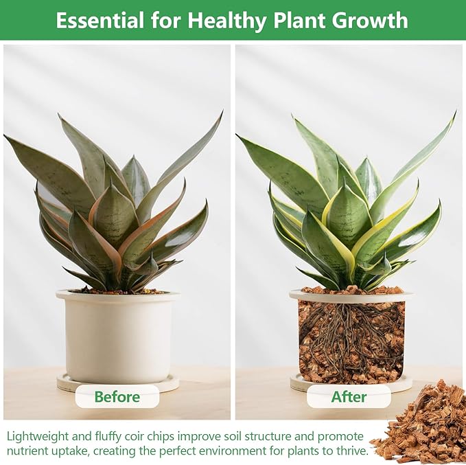 Legigo 6 Pack Coco Husk Chips- 6.6 LB 100% Organic Coconut Coir Chips Brick Potting Soil Mix with Low EC & PH Balance, Compressed Coconut Substrate Coco Chips Mulch Medium for Garden, Flowers, Plants