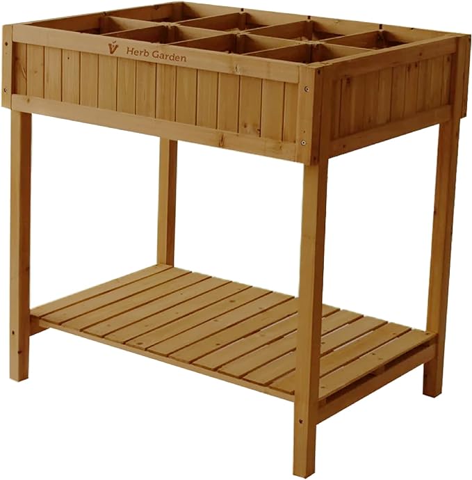 VegTrug 8 Pocket Herb Garden, Wooden Herb Planter with Herb Snips, Natural