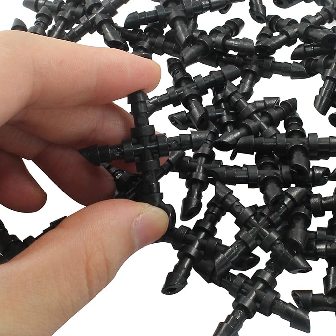 50 Pcs Black Drip Irrigation Cross Fittings, Barbed Connectors Fits Universal 1/4 Inch Drip Tubing, Barbed 4 Way Connectors for Drip Sprinkler Garden Lawn Systems