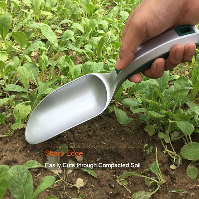 Large Potting Soil Scoop, Kbenison Garden Trowel, Bent-Proof Gardening Hand Shovel, Fertilizer Feed Scooper, One-Piece Aluminum, Ergonomic Handle