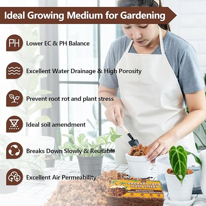 Legigo 4 Pack Coco Husk Chips- 4.4 LB 100% Organic Coconut Coir Chips Brick Potting Soil Mix with Low EC & PH Balance, Compressed Coconut Substrate Coco Chips Mulch Medium for Garden, Flowers, Plants