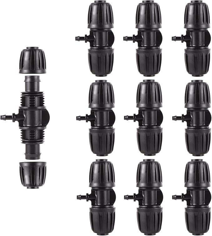 Barbed Tee 1/2 Inch to 1/4 Inch Irrigation Tube Fittings for (1/2'' ID x 0.60''-0.63'' OD) 16mm Drip Tubing Anti-Drop Barbed Connectors,10 Pcs