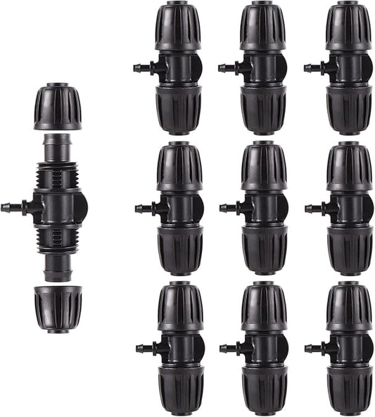 Barbed Tee 1/2 Inch to 1/4 Inch Irrigation Tube Fittings for (1/2'' ID x 0.60''-0.63'' OD) 16mm Drip Tubing Anti-Drop Barbed Connectors,10 Pcs