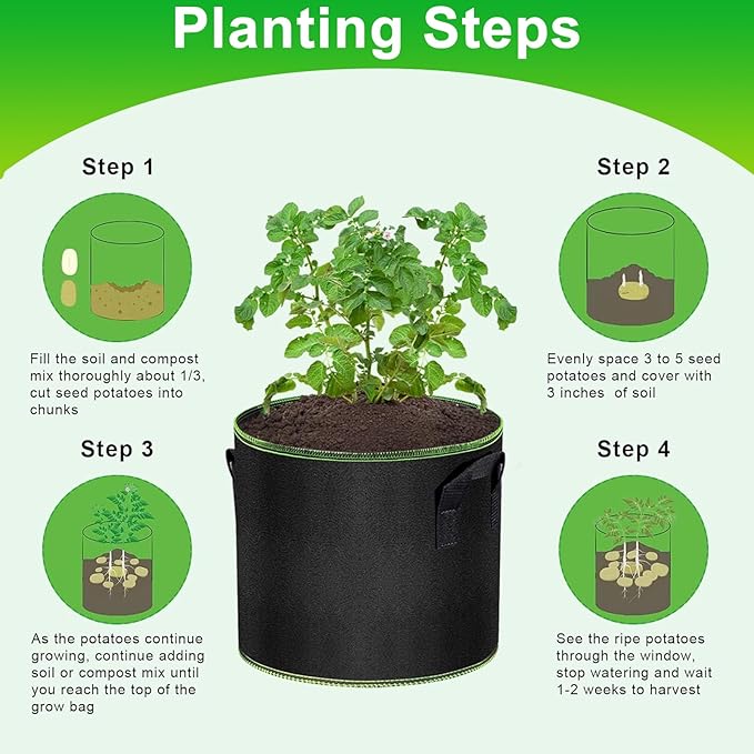 Grow Bags - Potato Grow Bags - Thickened Fabric Pots - Large Grow Bags - Tomato Vegetables Grow Bags (12 Pack(5 Gallon)