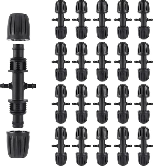 Barbed Tee 1/2 Inch to 1/4 Inch Irrigation Tube Fittings for (1/2'' ID x 0.60''-0.63'' OD) 16mm Drip Tubing Anti-Drop Barbed Connectors,4-Way-20 Pcs