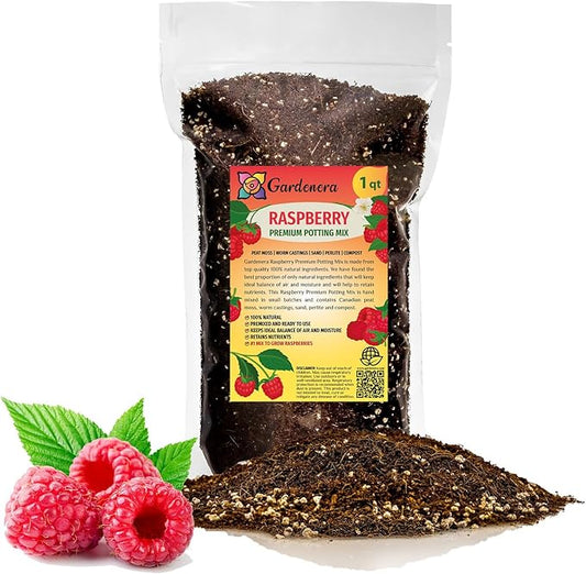 Premium Raspberry Potting Soil Mix - Optimal Blend for Thriving and Juicy Berries - 1 Quart