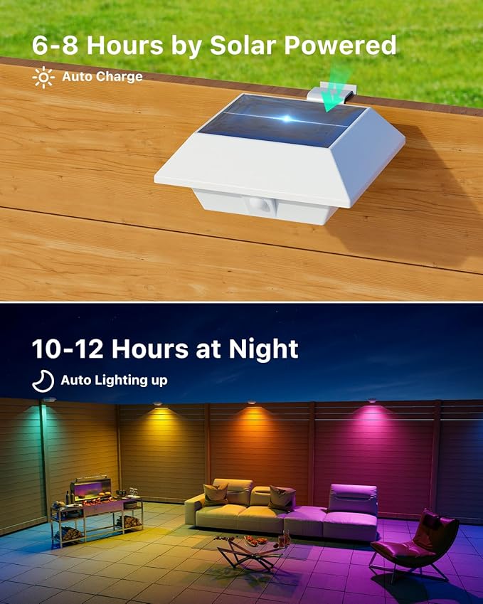 Color Changing Solar Gutter Lights Outdoor Waterproof 12 LED Clip On Gutters Light for Rainspout, Fence, Rail, Wall, Deck, Garden, Yard, Garage, Patio, Pool, Decoration to Create Memorable Moments