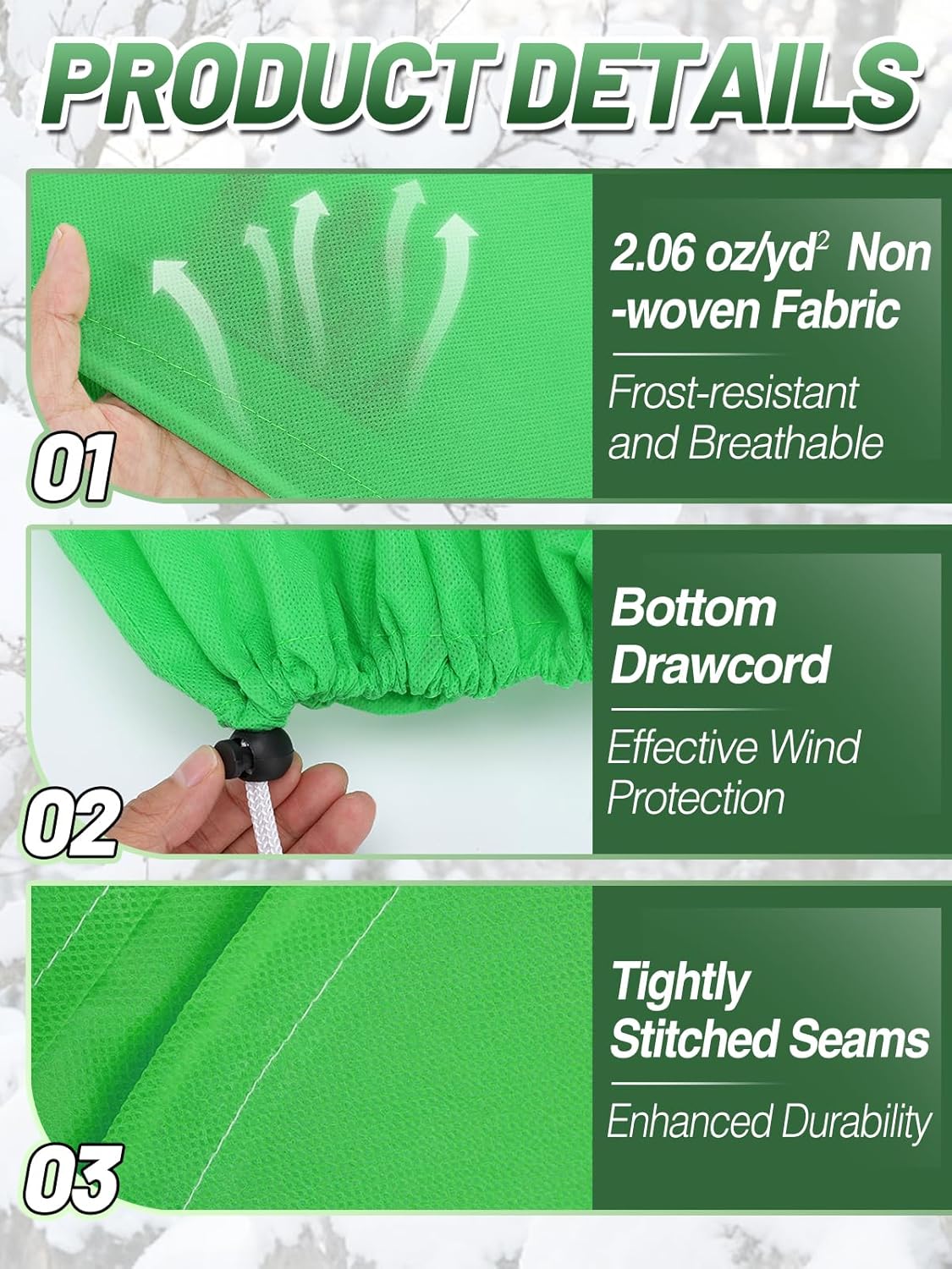 ANPHSIN 12 Pcs 39.3in x 39.3in Plant Covers Freeze Protection - Winter Shrub Plant Protection Bags, Frost Blankets Cloths with Drawstring for Outdoor Garden Plants, Green