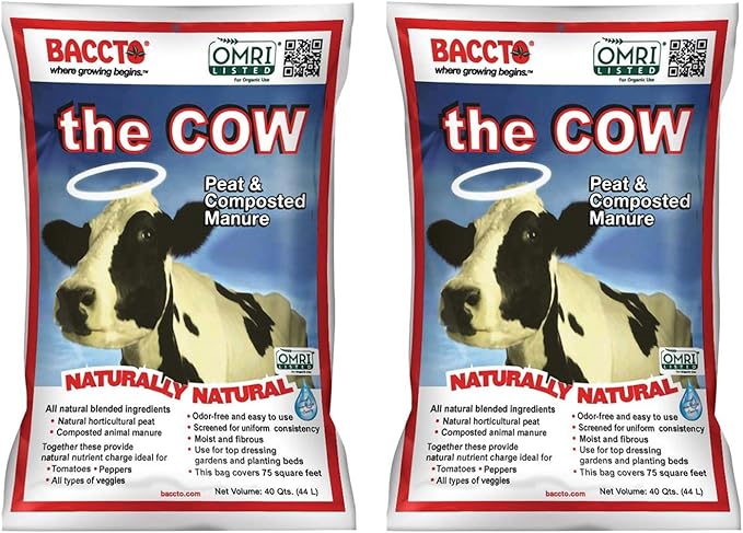 Baccto 1640 Wholly Cow Horticultural Compost and Manure for Soil Amendment, Lawn Care, & Garden Beds, 40 Quart Bag (2 Pack)