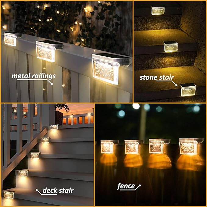 Solar Deck Lights Outdoor 16 Pack LED Step Fence Patio Wall Lights Garden Pathway Decoration Lighting, Accent Lighting (Warm White)