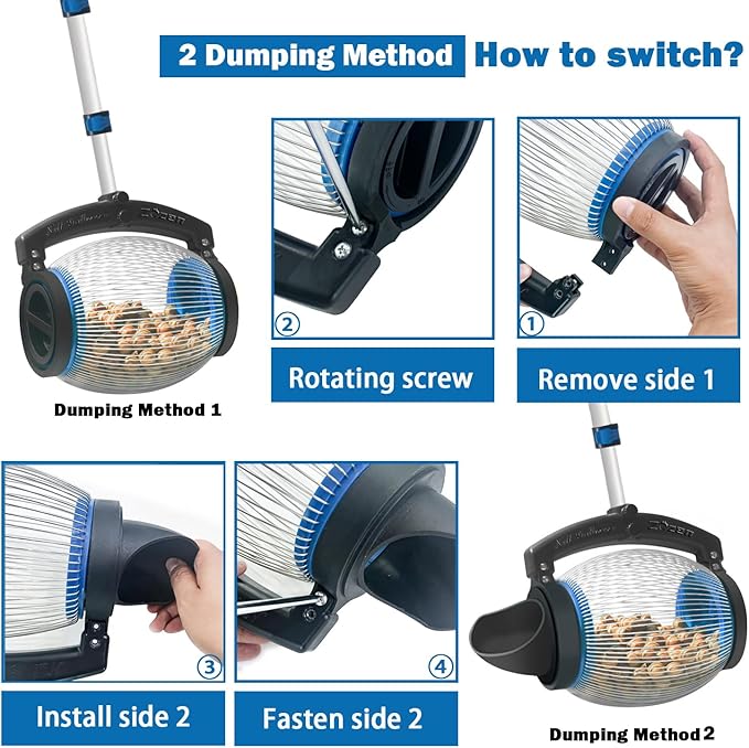 Zozen Acorn Picker Upper Roller, 2 Dumping Method | Acorn Dedicated Version - High Density Steelwire Gap | Also Apply to Nerf Balls, Pick Up Size 3/8'' to 1'' Small Diameter Objects, Capacity 1 Gallon
