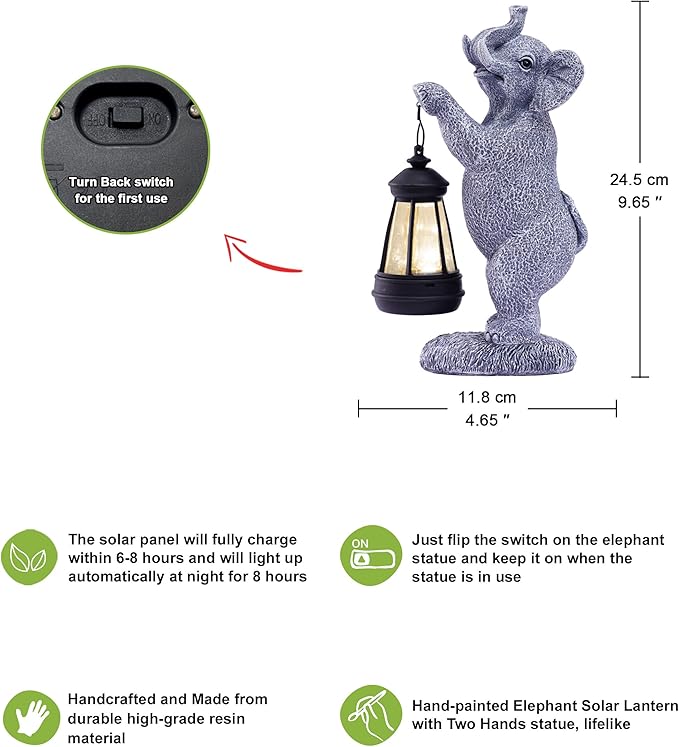 Nacome Solar Elephant Outdoor Statues for Garden: Outside Decor with Lantern Clearance for Yard Art Lawn Ornaments Porch Patio Balcony - Gifts for Grandma Mom Women