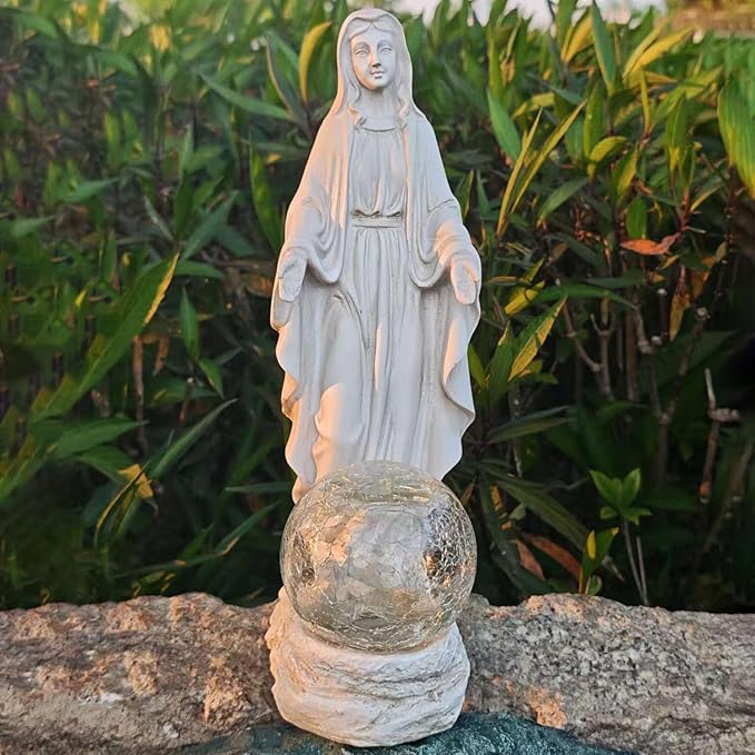 Solar Garden Decor Virgin Mary Figure with Lights,Blessed Mother Outdoor Statue for Home/Garden Decor, Gift for Women/Monther(11.22" H)