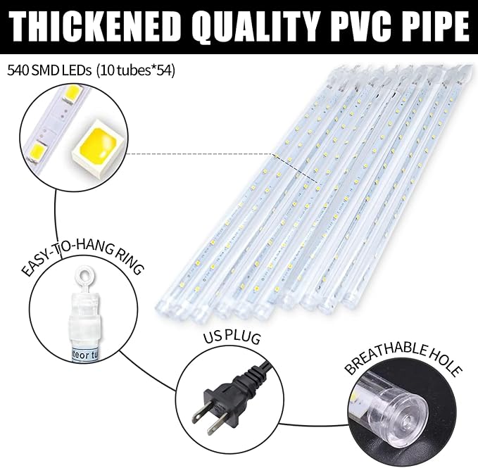 Meteor Shower Christmas Lights - Orange 10 Tube 540 LED 20 Inch Icicle Lights for Halloween Outdoor Tree Patio Garden Roof Eaves Decor