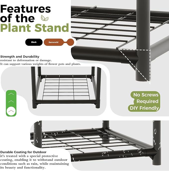 Bamworld Plant Stand Outdoor Metal Plant Shelf for Multiple Plants 3 Tiers Ladder Plant Holder Waterproof for Garden Living Room Patio Morden Home Decor Gardening Gifts