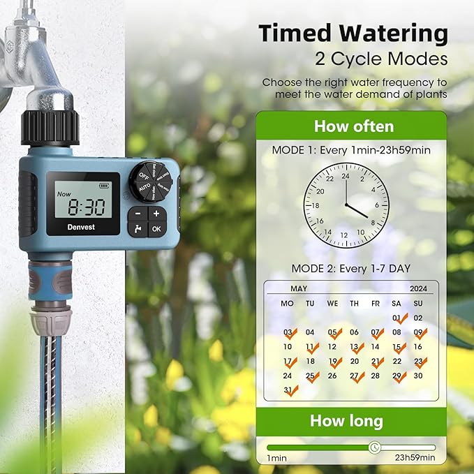 Hose Timer, Water Timer for Garden Hose Faucet, Sprinkler Timer Outdoor, Irrigation Timer with Rain Delay/Manual for Garden/Outdoor Hose, Yard, Lawns, 1 Outlet