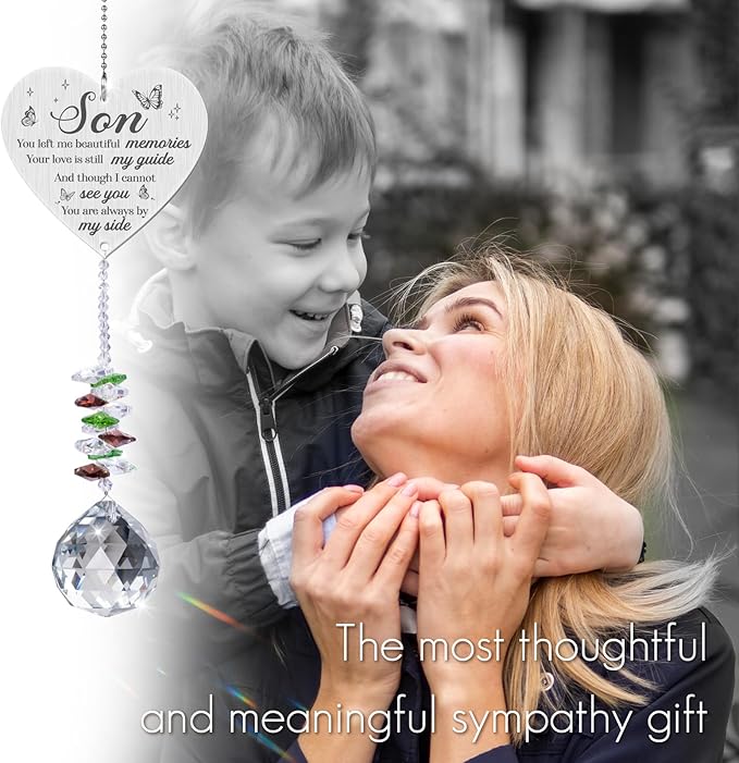 Memorial Crystal Suncatcher,Memorial Gifts for Loss of Son,Loss of Son Sympathy Gifts,Hanging Crystals Ornament for Window Rainbow Maker Prisms Home Decor Gift