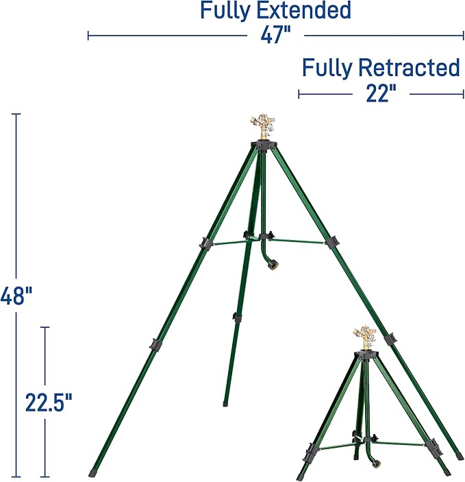 Orbit 1/2 -inch Heavy-Duty Brass Impact Sprinkler on Adjustable 22 - 48-inch Metal Tripod Base